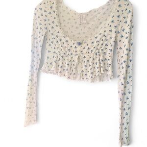 Urban Outfitters Cream and Blue Floral pj blouse